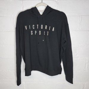 Victoria's Secret Sport Women's Medium Pullover Hoodie Sweatshirt Black Crop